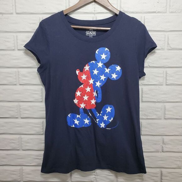 Mickey Mouse T-Shirt Womens XXL Blue Independence Day July 4 Stars‎ Patriotic - Picture 1 of 7